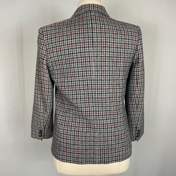 Vintage Blazer Jacket Womens Size 14 Gray Navy Plaid Wool Single Breasted 80s - Picture 8 of 15